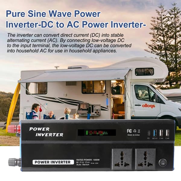 Strømconverter, 3 USB-porte, kompakt design,4000W