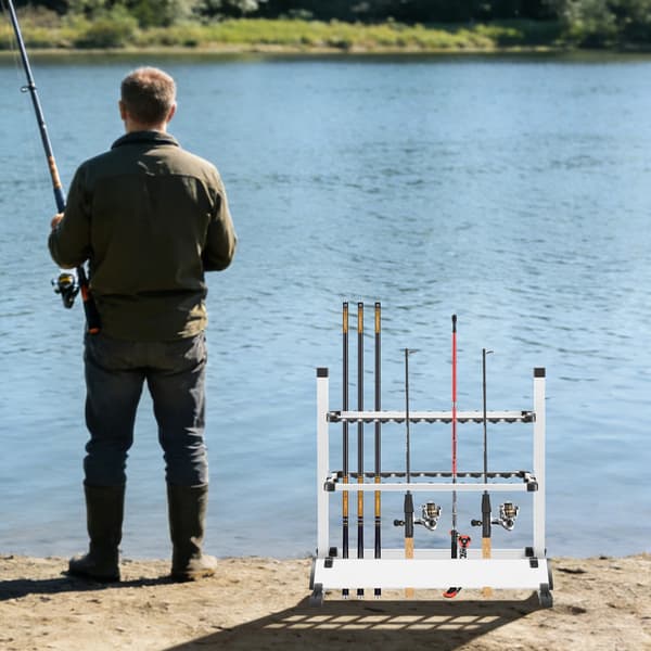 Fiskestangsholder, 24 stangkapacitet, justerbar højde,Sølv
