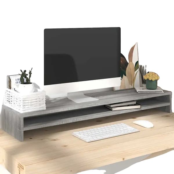 Bildskärmsstativ, konstruerat trä, ergonomisk design, Grå