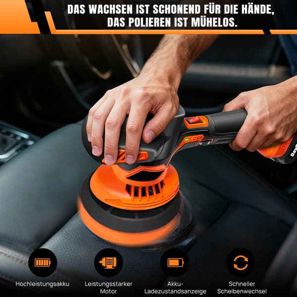 Sladdlös bilpolermaskin, 6 hastighetsinställningar, inkluderar 2 batterier,polermaskin