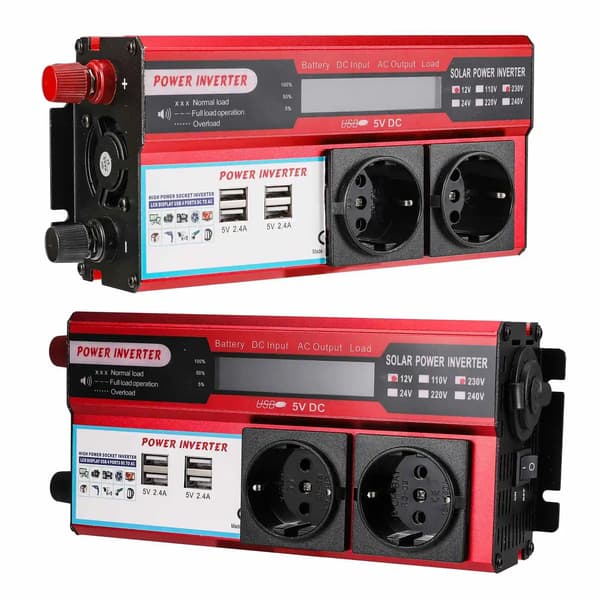 Strömväxlare, 4 USB-portar, LED-display,4000W röd