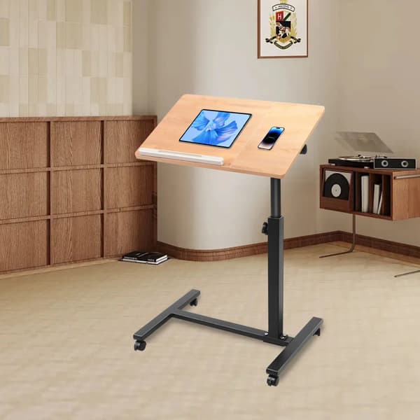 Mobil Stående Skrivbord, Höjdjusterbart, Ergonomisk Design,Svart trä