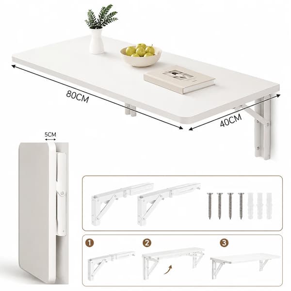 Väggmonterat Sängbord, Platsbesparande Design, Robust Stöd, 80x40cm, VIT