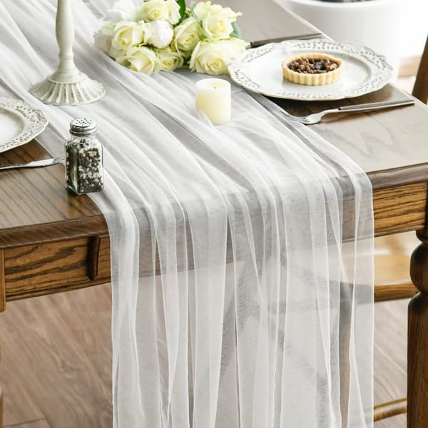 Bordslöpare, Genomskinlig Design, Hållbar Polyester,75x1000cm, 1PC vit