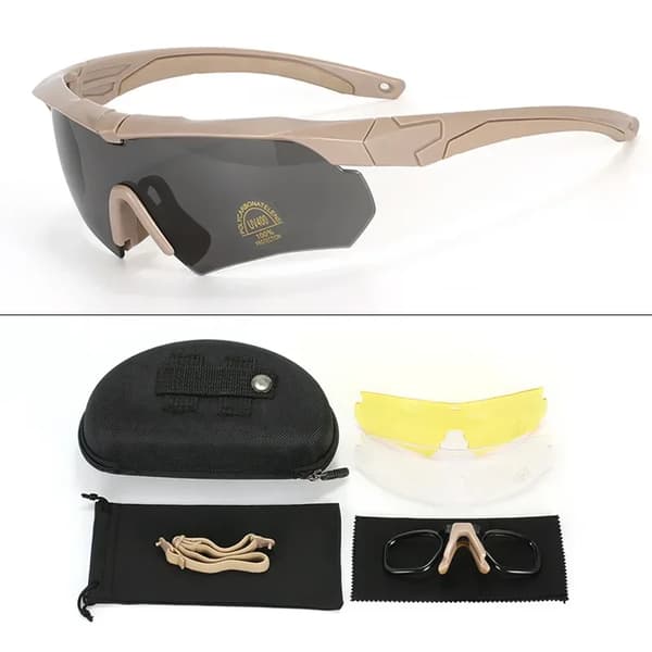 Militära taktiska goggles, polariserade linser, stötresistenta,Khaki-PC lins