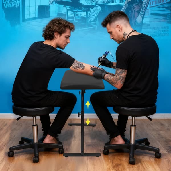 Tattoo Armstøtte, Justerbar Højde, Rotérbar Panel,sort