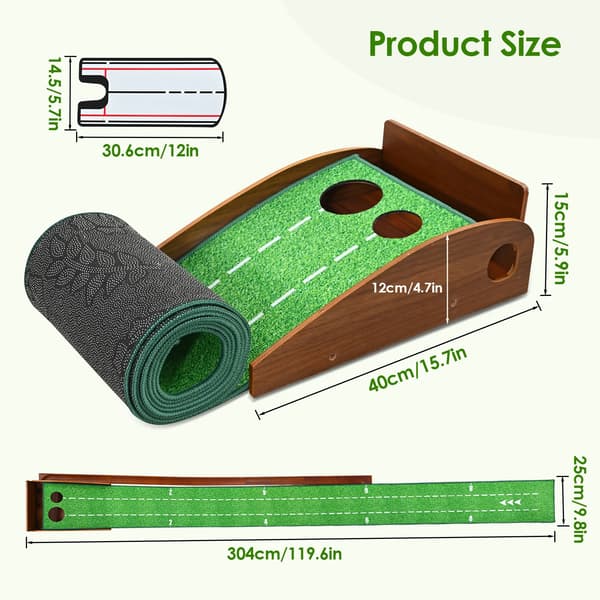 Golf Putting Mat, Automatisk Bold Hentningssystem, Justeringsværktøjer,grøn