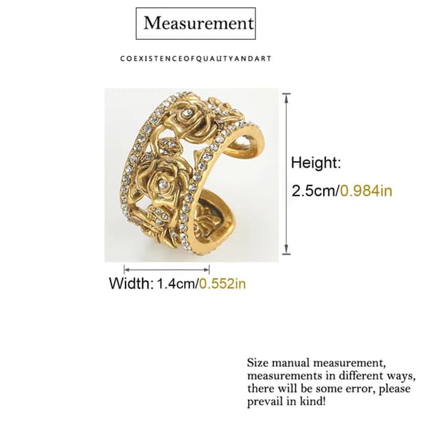 Kamelia Ring, Koppar med 18k Guldplätering, Ringdiameter 1,8 cm, Ringbredd 1,4 cm, Vikt 13g, Öppen Design