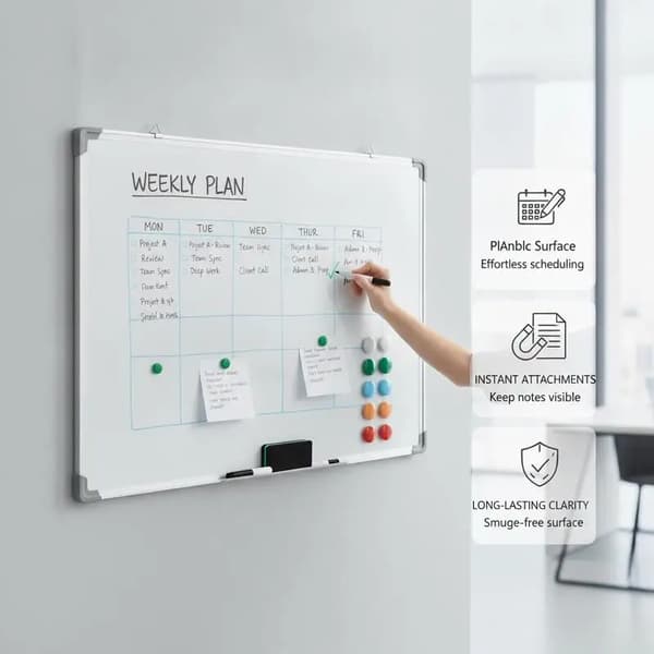 Magnetisk Whiteboard, Robust Aluminiumramme, Inkluderer Tilbehør,1
