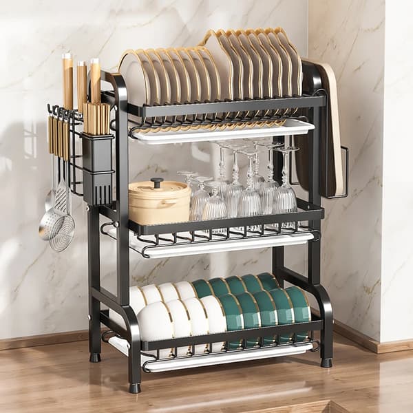 Vaskestativ, 3-lags design, pladsbesparende opbevaring,3 niveauer, Sort