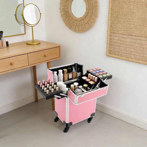 Makeup Train Case, Holdbar Konstruktion, Stor Kapacitet,Pink