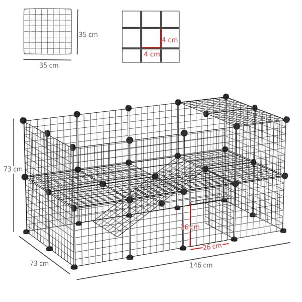 Litet Djur Lekstuga, Modulär Design, Anpassningsbar Layout,svart
