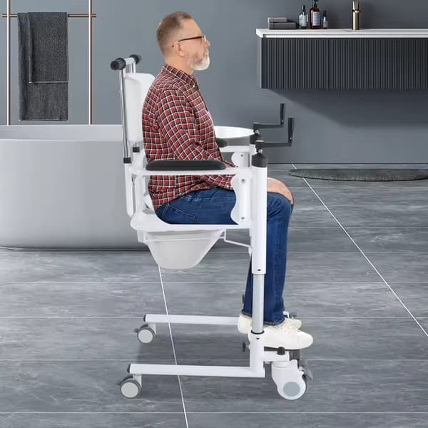 Patientlyftöverföringsstol, Justerbar Höjd, Robust Stål Konstruktion,VIT