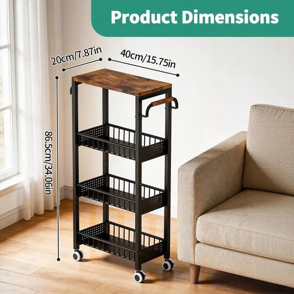 Opbevaringsvogn, 4-lags design, mobil med hjul,sort