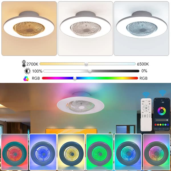 Loftventilator, Smart Kontrol, Dæmpbar LED Lys,RGB Loftventilator
