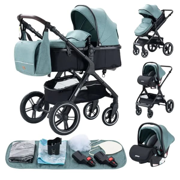 Barnvagn, 3 i 1 Design, Lätt och Sammanfallbar,X1 grön