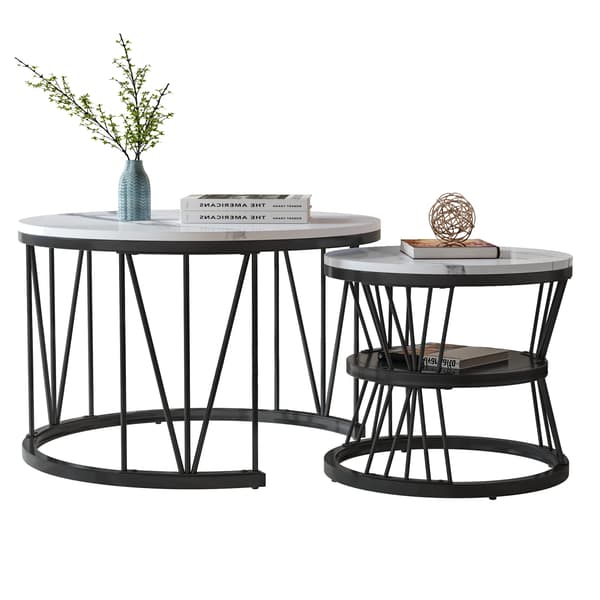 Kaffebord, Rundt Design, Moderne Stabelbare,Sort Ben