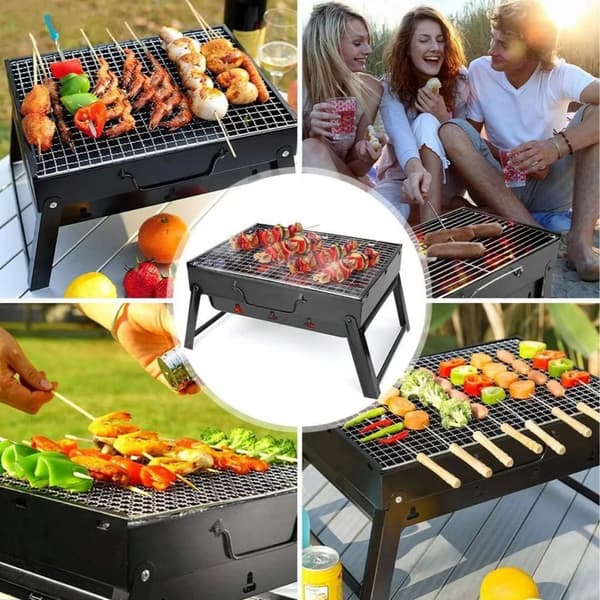 Bærbar BBQ Grill, Kulmadlavning, Sammenklappeligt Design,sort