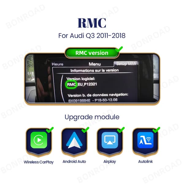 Langaton CarPlay Android Auto -moduuli, Bluetooth-yhteys, navigointituki,Q3 RMC