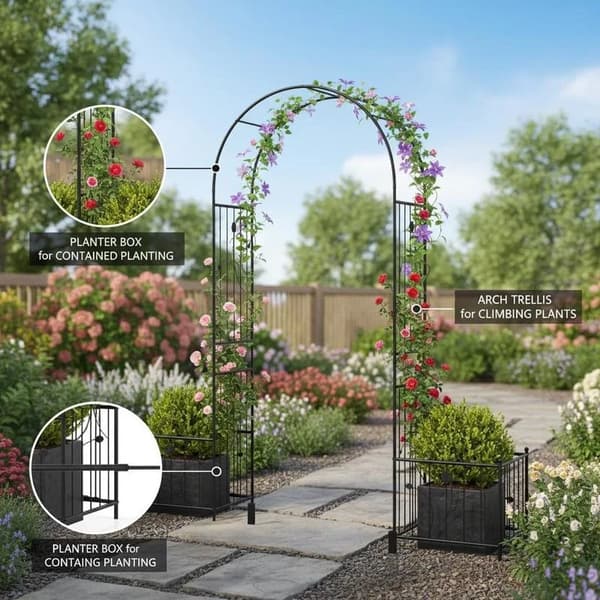 Havebue, Blomsterblad Design, Dobbelt Plantekasser,sort