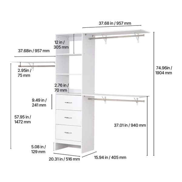 Skabssystem Hylder, Holdbart Materiale, Tilpasselig Konfiguration,96x75x16tommer