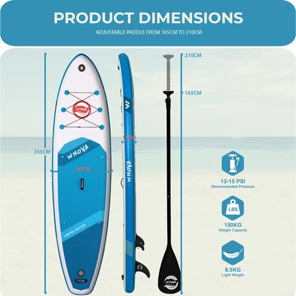 Oppustelig Paddle Board, Letvægtsdesign, Komplet Tilbehør,Vitalitet Blå