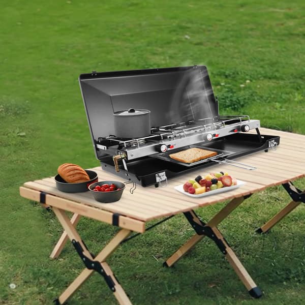 Campingkomfur, Bærbart Design, 3-Burner Ydeevne,Sort