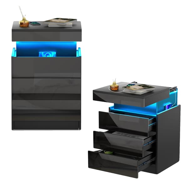 Natsbord, Opladningsstation, LED-lys,sort
