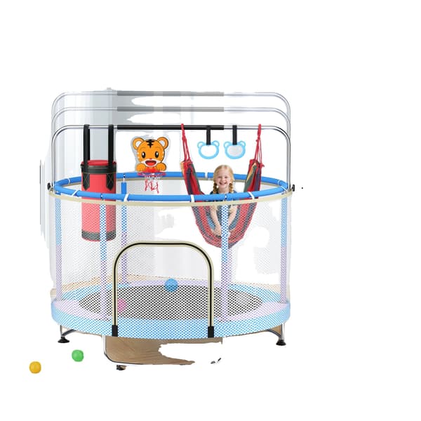 Børne Trampolin, Justerbar Stang, Flere Tilbehør,Blå