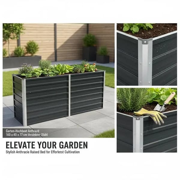 Planter, Holdbart Galvaniseret Stål, Hævet Design,sort