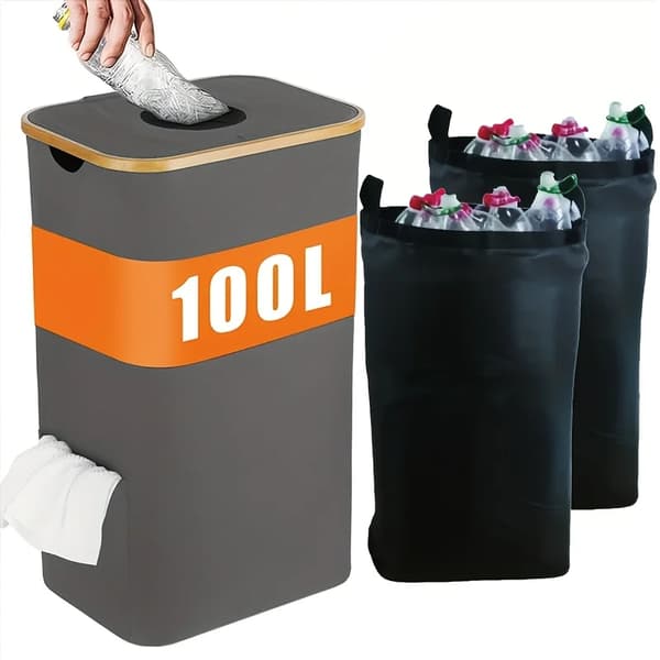 Återvinningsbehållare, 100 liters kapacitet, luktkontrolllock, 100LL, grå