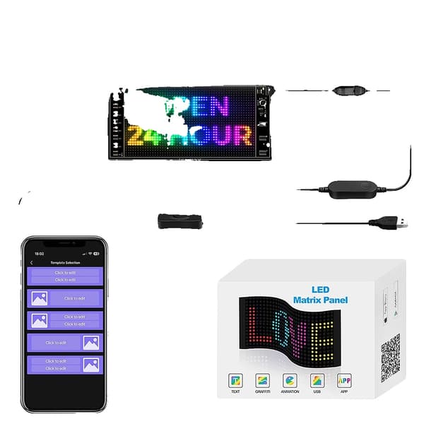 LED-programmerbar skylt, APP-kontroll, anpassade textfunktioner,12x27CM