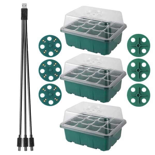 Frøstarterbakke, Vækstlys, Justerbar Ventilation,3-lys-12 celle