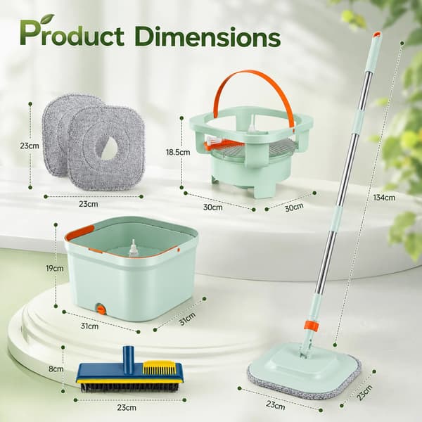Mopping Set, 360° rotationsdesign, dubbelkammarsystem, grön