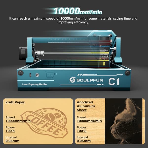 Mini Laser Gravør, Ultra-Fine Punkt, Brugervenlig Opsætning,EU, SCULPFUN C1