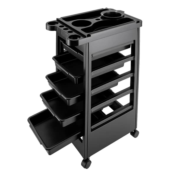 Salonvogn, 5-lags opbevaring, rullende design,sort