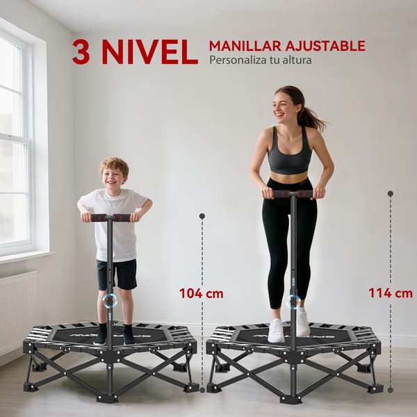 Trampolin, justerbar höjd, vikbar form, svart