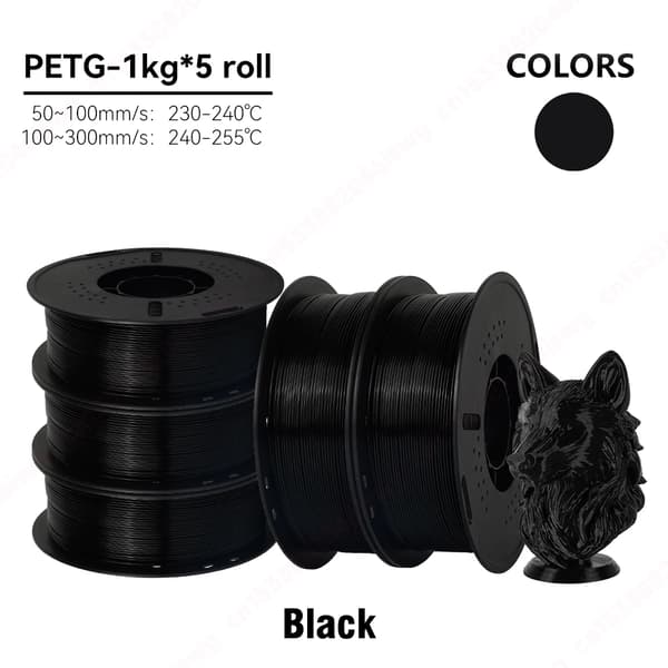 3D-printer filament, PETG-material, 1,75 mm diameter,5KG Sort