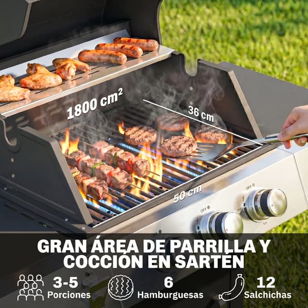 Gasgrill, 3 brændere, integreret termometer,sort