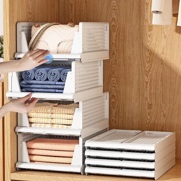 Opbevaringskasser, Sammenklappelige, Stabelbare Design,PL-Hvid