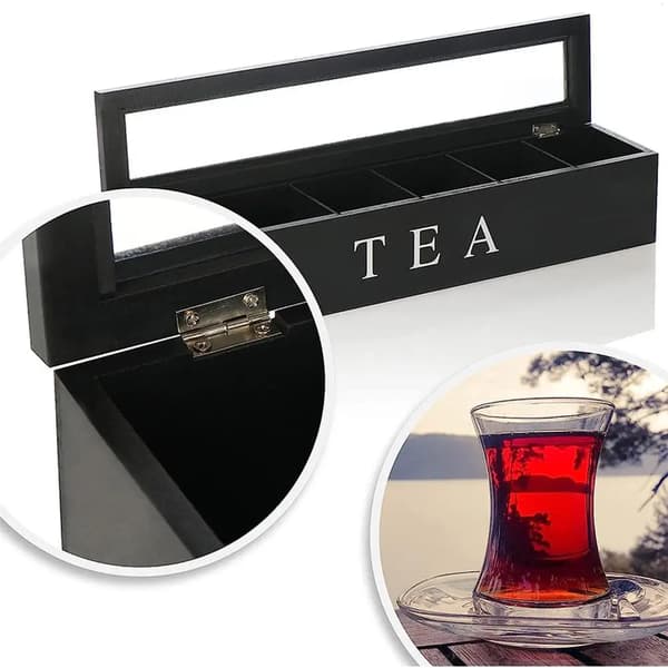 Teopbevaringsboks, Højdensitetstræ, 6 Rum Organizer,sort