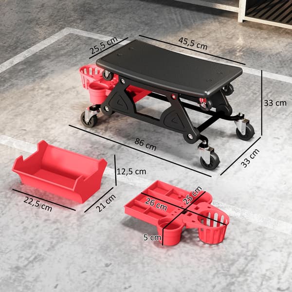 Mekanikerstol, Ergonomisk Design, Værktøjsopbevaring,rød