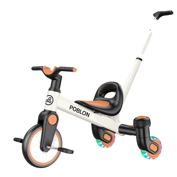 Børnecykel, 3 køretilstande, justerbart sæde,HVID