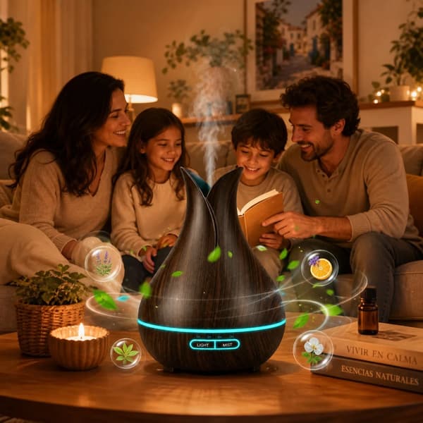 Aroma Diffuser, Ultrasonisk Teknologi, 7-Farvet LED Lys,Sort 9*15 400ml