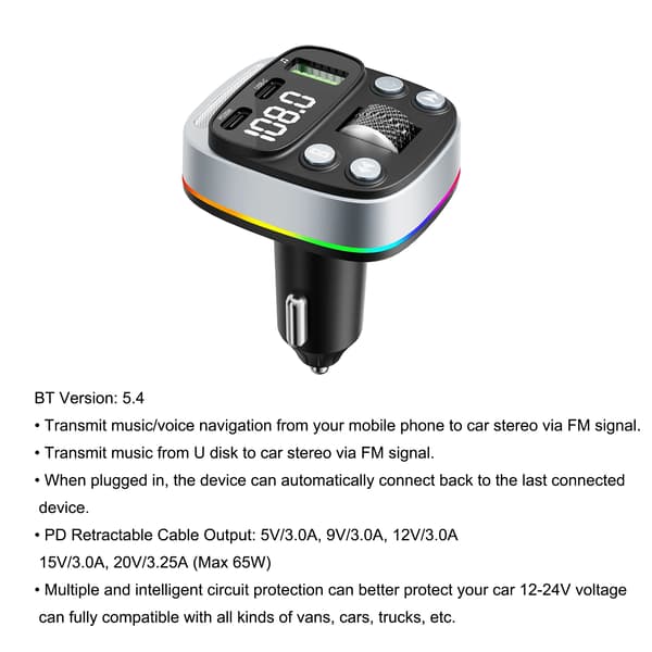 FM-sender, Bluetooth 5.4, Hurtigopladning,GZ08
