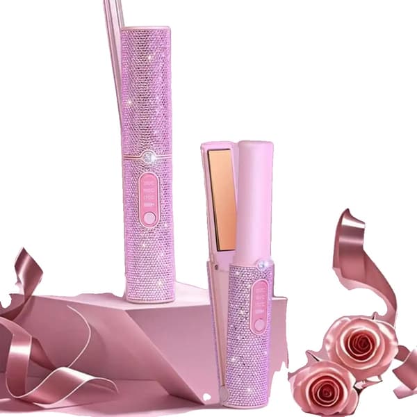 Hårsträcktare, Trådlös Bekvämlighet, 2-i-1 Styling,Rosa