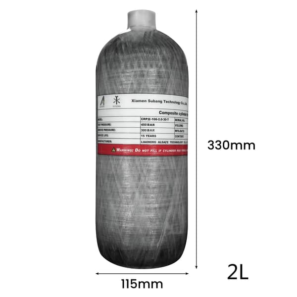 Högtryckstank, 2L kapacitet, kolfiber- och aluminiumkonstruktion,2L