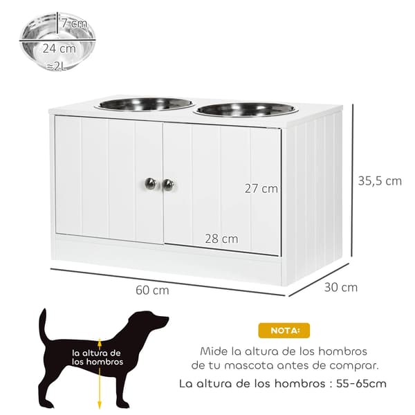 Hundefoder, Skjult Opbevaring, Ergonomisk Design,HVID, 60X30X35.5 cm