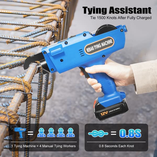 Armeringsbindemaskin, 12V, 1800mAh Batteri, Bindningsområde 8-34mm, Laddningsspänning 220V, Uthållighetstid 2H