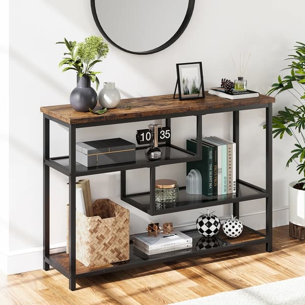 Konsolbord, 4-nivådesign, metallram,Brun